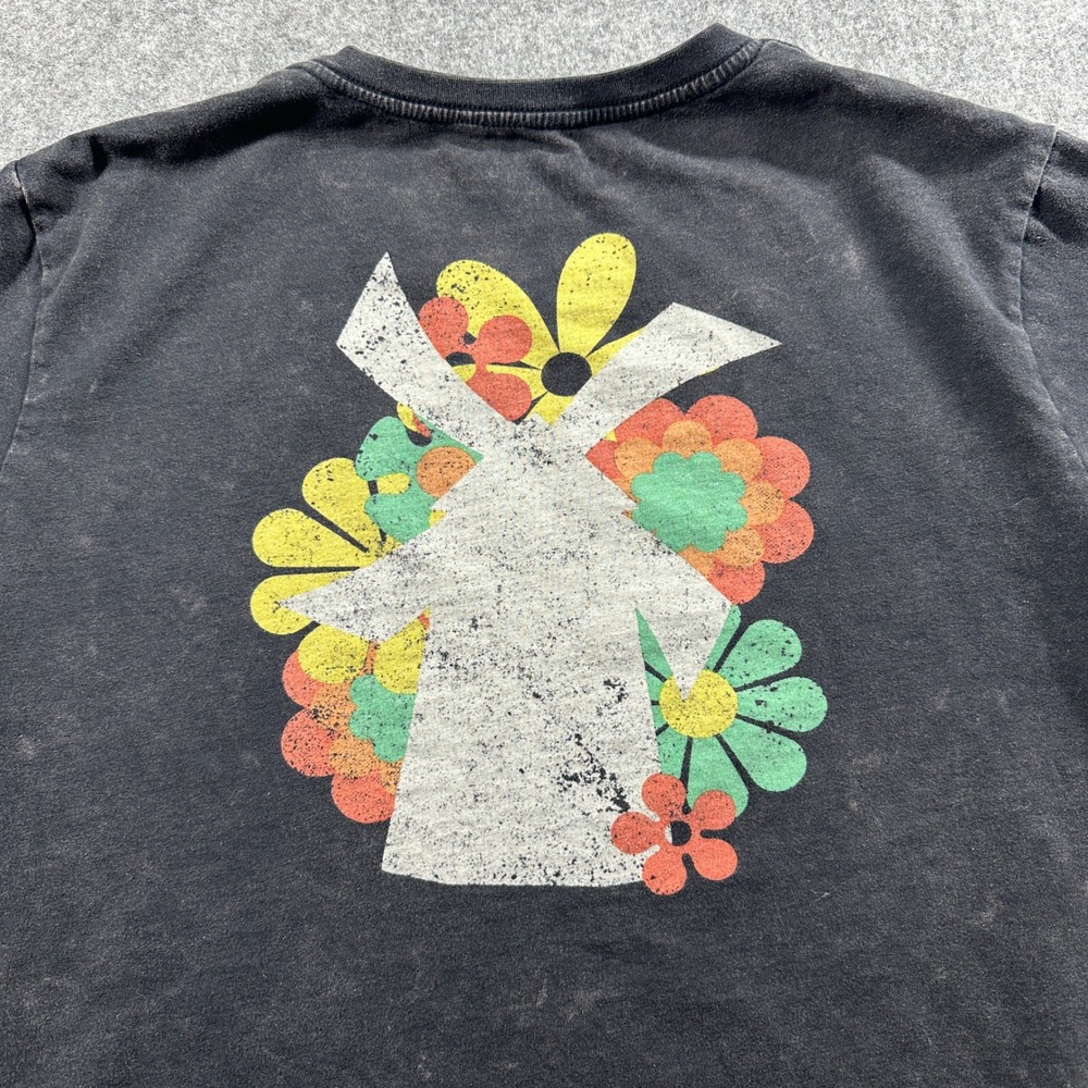 Dutch Bros Graphic T-Shirt Unisex Medium Black Floral Windmill Short Sleeve Tee